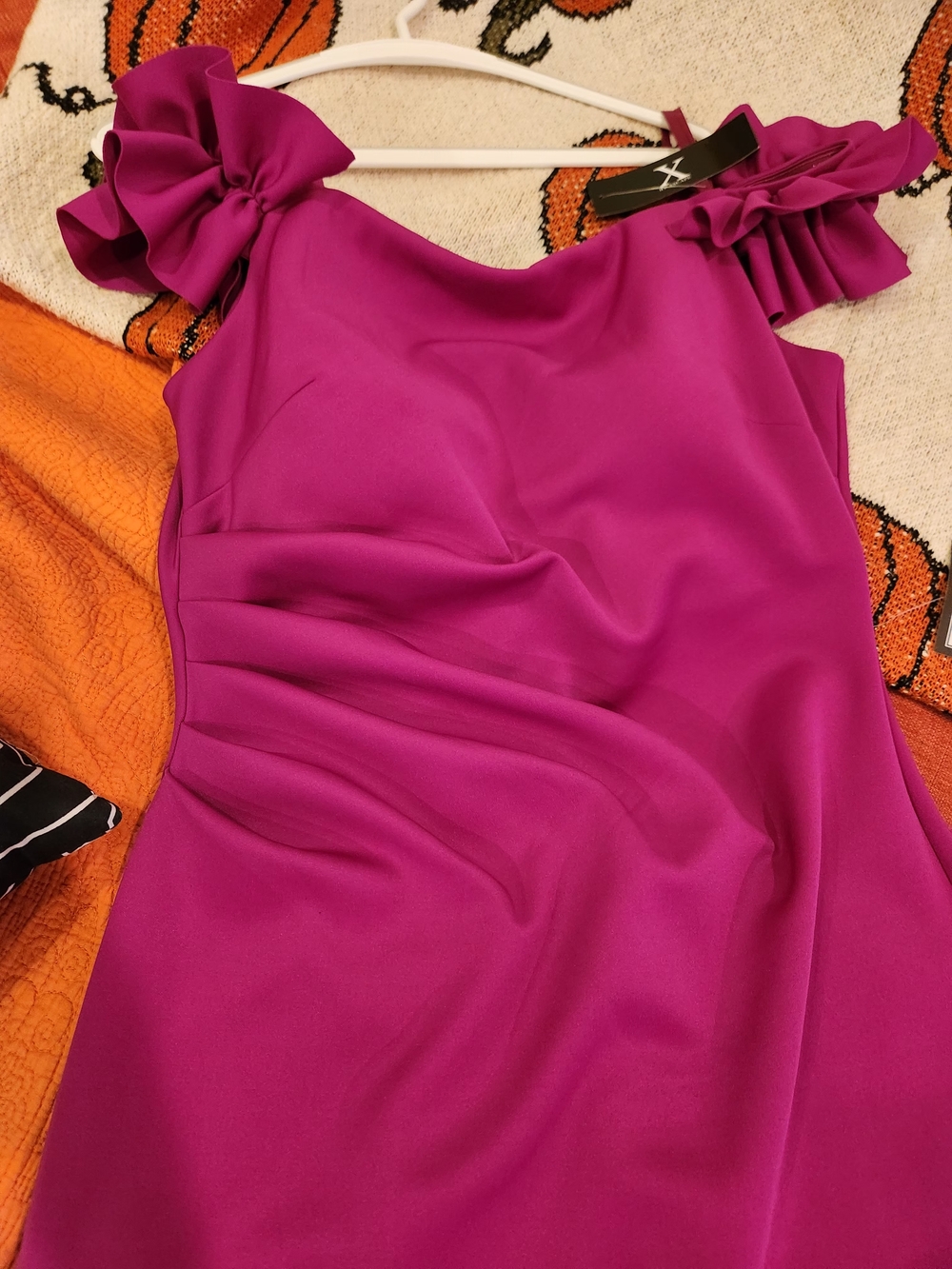 Xscape Fuchsia Off-Shoulder Ruffle Gown - Picture 6 of 6